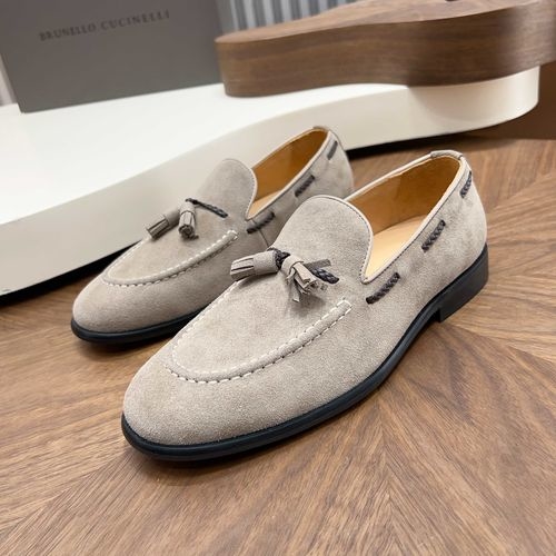 Brunello Cucinelli BC Suede Leather Loafers Hand Stitched Non-slip Sole