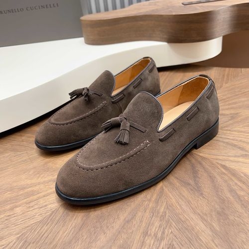 Brunello Cucinelli BC Suede Leather Loafers Hand Stitched Non-slip Sole