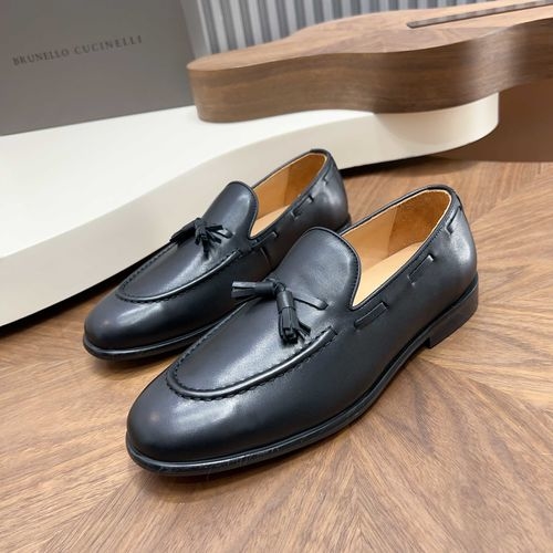 Brunello Cucinelli BC Suede Leather Loafers Hand Stitched Non-slip Sole