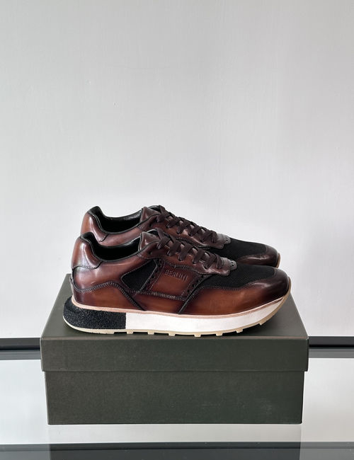 Berluti Stitched Leather Casual Sneakers With Rubber Sole