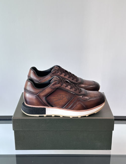 Berluti Stitched Leather Casual Sneakers With Rubber Sole