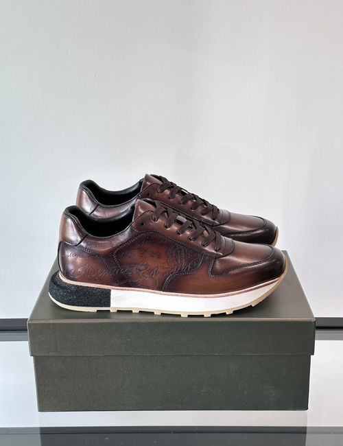 Berluti Stitched Leather Casual Sneakers With Rubber Sole