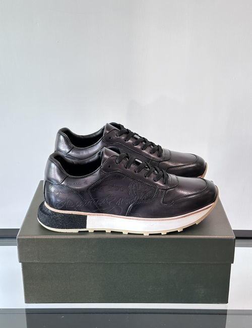 Berluti Stitched Leather Casual Sneakers With Rubber Sole