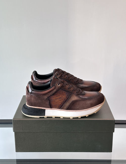 Berluti Stitched Leather Casual Sneakers With Rubber Sole