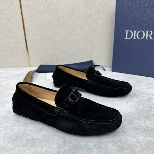 Christian Dior CD Loafers Stitched Leather Rubber Sole Slip On