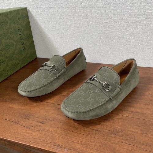 Gucci Embossed Horsebit Loafers Military Green