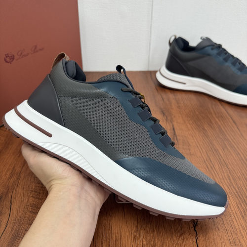 Loro Piana LP Wind Fiber Knit Casual Sneakers With Leather Accents