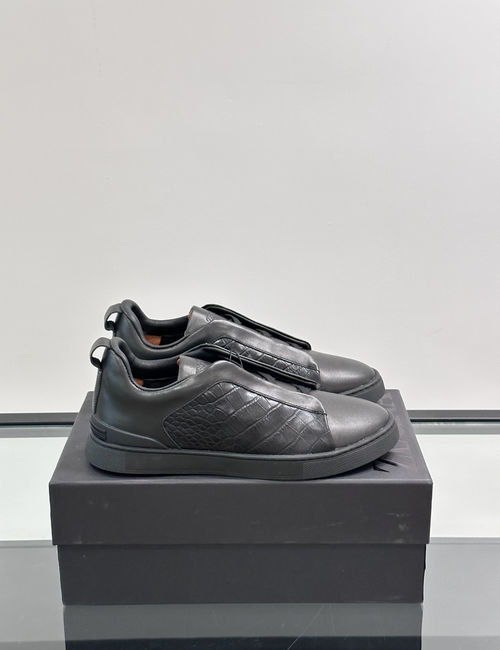 Zegna Low-top Leather Stitched Casual Sneakers