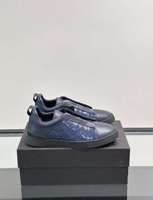 Zegna Low-top Leather Stitched Casual Sneakers
