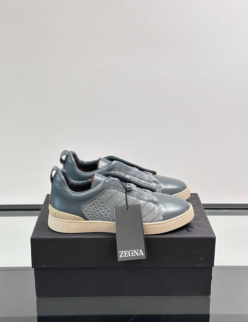 Zegna Low-top Leather Stitched Casual Sneakers