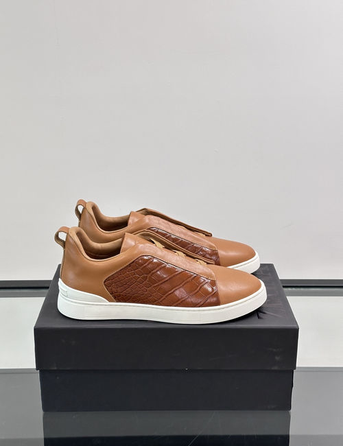 Zegna Low-top Leather Stitched Casual Sneakers
