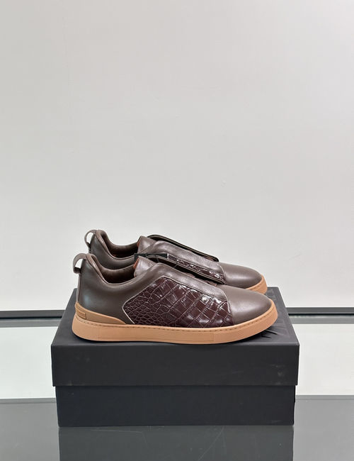 Zegna Low-top Leather Stitched Casual Sneakers