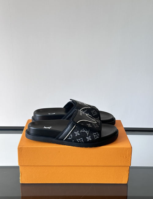 Louis Vuitton LV Denim Cowhide Slides With Non-slip Sole