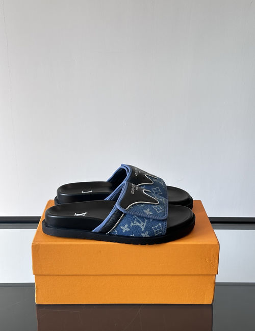 Louis Vuitton LV Denim Cowhide Slides With Non-slip Sole