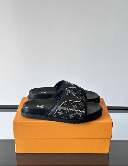 Louis Vuitton LV Zipper Sandals Denim Leather Non-slip Sole
