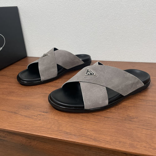 Prada Suede Leather Cross Sandals With Logo