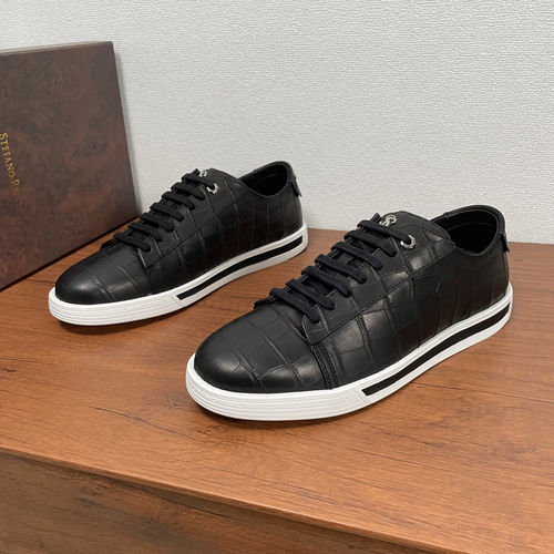 Stefano Ricci Crocodile Pattern Leather Casual Sneakers Black
