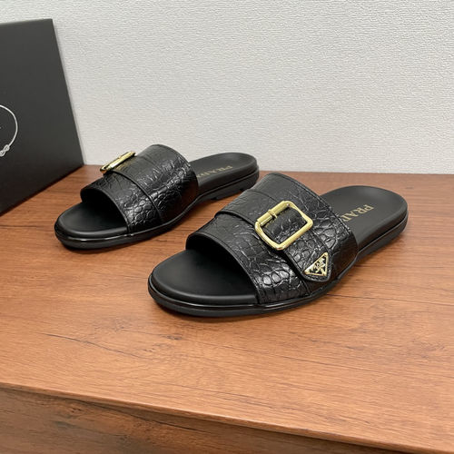 Prada Leather Slides With Buckle Detail