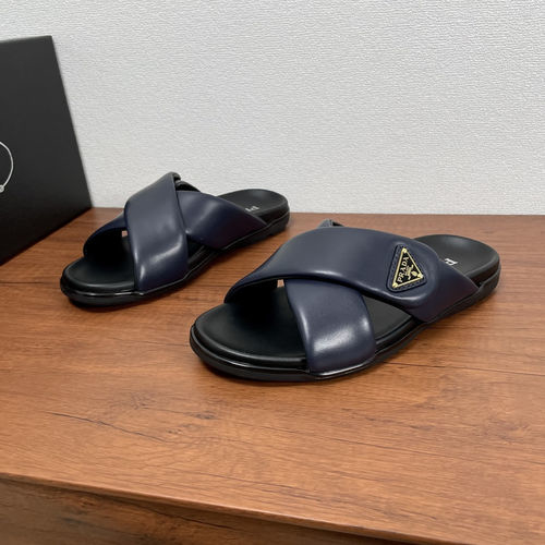 Prada Leather Cross Sandals With Enamel Logo