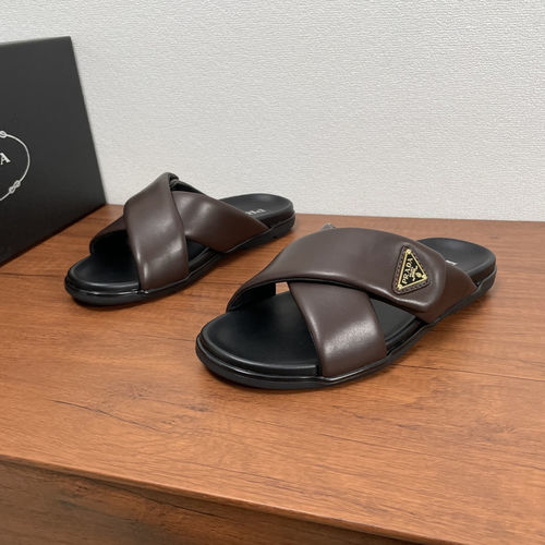 Prada Leather Cross Slides