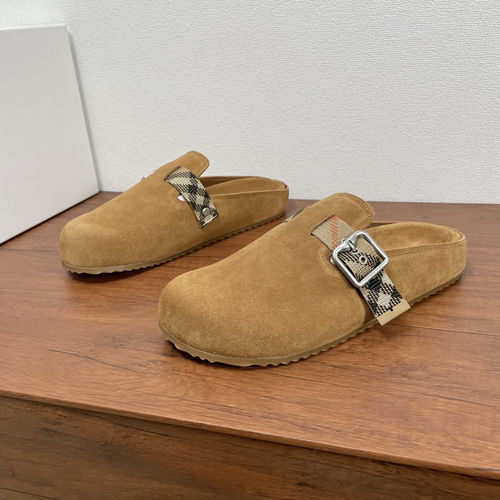 Burberry Yellow Brown Plaid Leather Slides