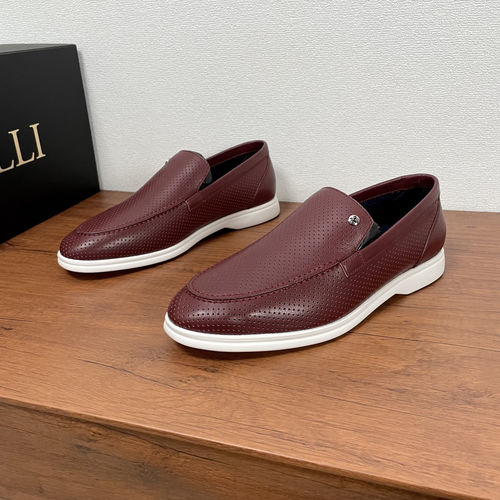 Zilli Burgundy Perforated Leather Loafers