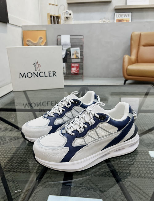 Moncler Stitched Leather Mesh Casual Sneakers