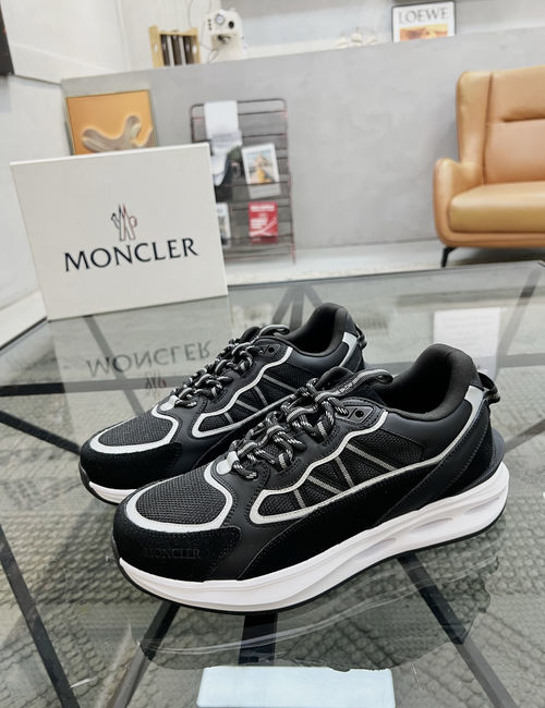Moncler Stitched Leather Mesh Casual Sneakers