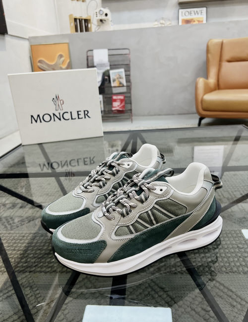 Moncler Stitched Leather Mesh Casual Sneakers