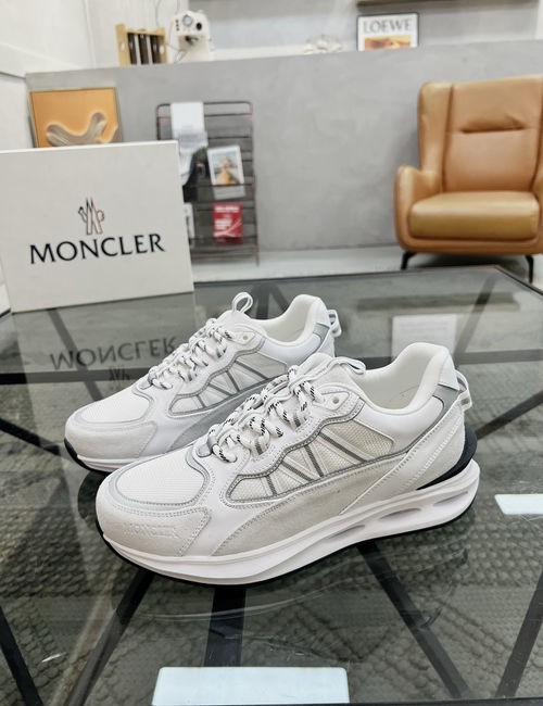 Moncler Stitched Leather Mesh Casual Sneakers