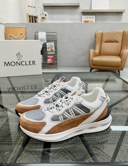 Moncler Stitched Leather Mesh Casual Sneakers