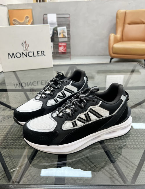 Moncler Stitched Leather Mesh Casual Sneakers