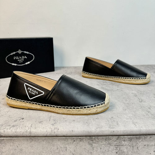 Prada Leather Woven Espadrille Shoes