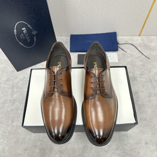 Prada Polished Leather Lace-Up Oxford Shoes