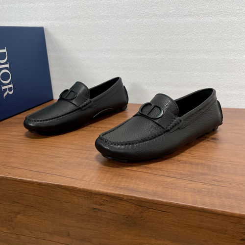 Christian Dior CD Slip-On Loafers Black Litchi Leather