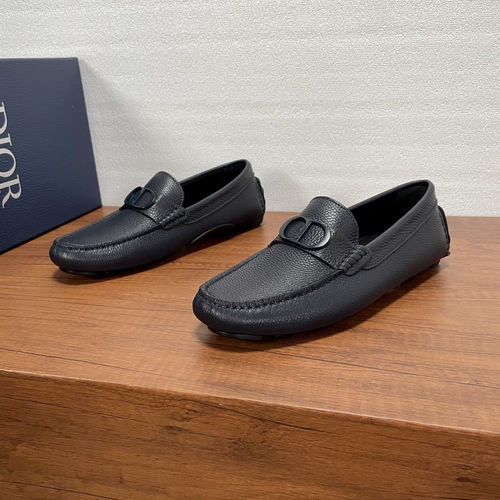 Christian Dior CD Slip-On Loafers Blue Litchi Leather