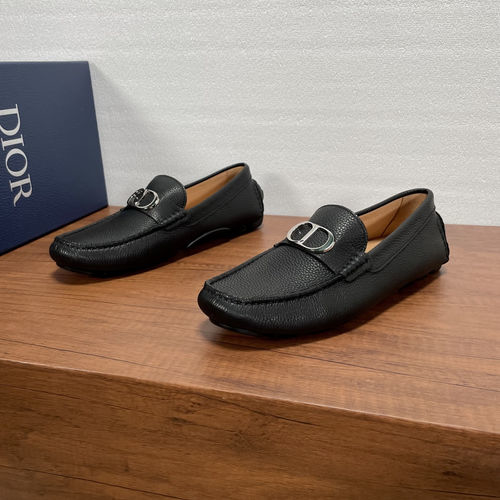 Christian Dior CD Slip-On Loafers Black Litchi Leather