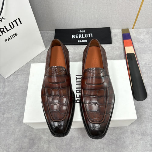 Berluti Loafers Croc-Embossed Leather Handcrafted Shoes