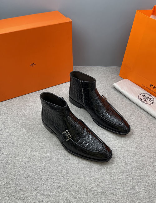 Hermes Genuine Leather Ankle Boots