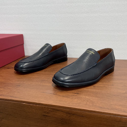 Ferragamo Litchi Grain Leather Loafers Blue