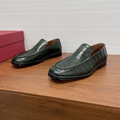 Ferragamo Croc-Embossed Leather Slip-On Loafers Dark Green