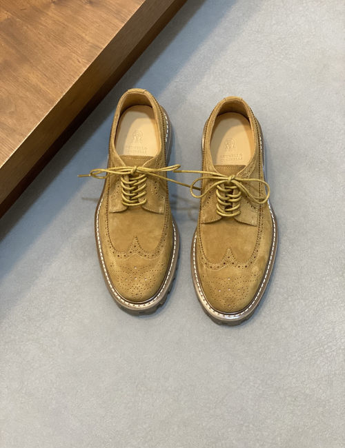 Brunello Cucinelli BC Suede Leather Loafers Hand Stitched Non-slip Sole
