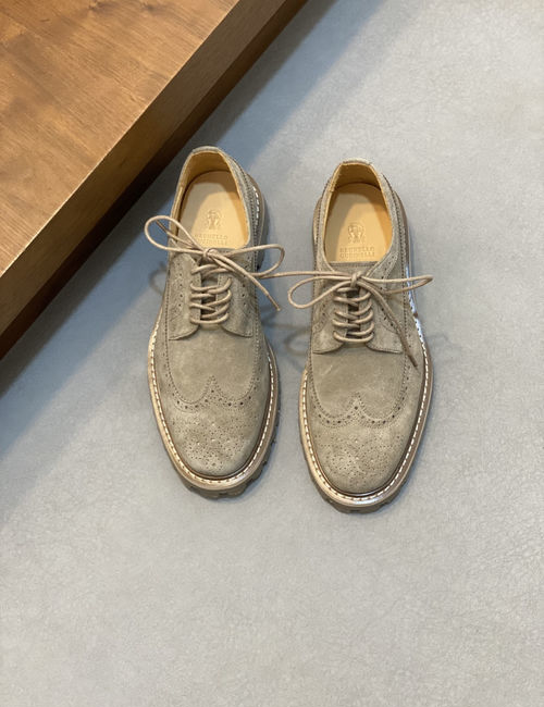 Brunello Cucinelli BC Suede Leather Loafers Hand Stitched Non-slip Sole