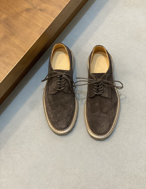 Brunello Cucinelli BC Suede Leather Loafers Hand Stitched Non-slip Sole