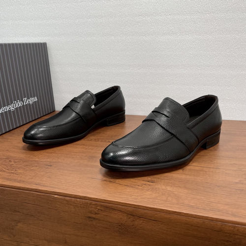 Zegna Black Leather Loafers With Strap Detail