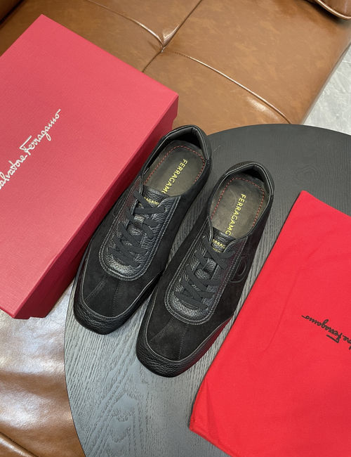 Ferragamo Stitched Logo Leather Casual Shoes