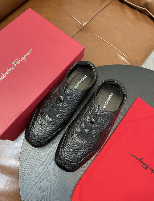 Ferragamo Stitched Logo Leather Casual Shoes