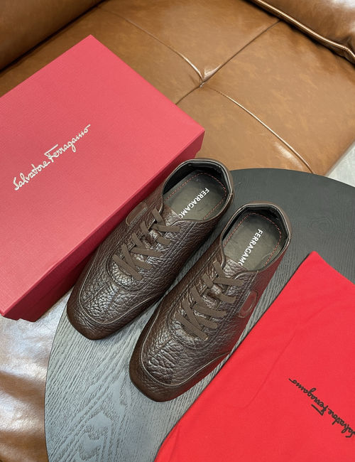 Ferragamo Stitched Logo Leather Casual Shoes