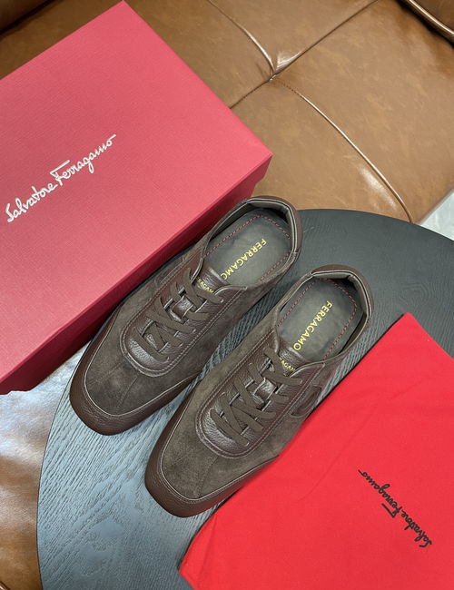 Ferragamo Stitched Logo Leather Casual Shoes