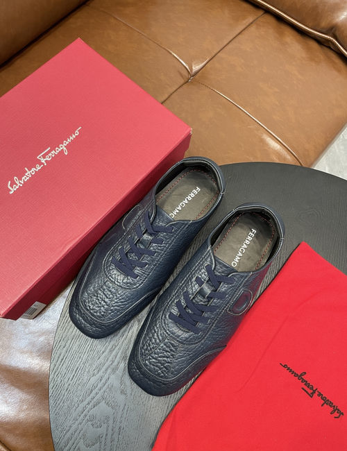 Ferragamo Stitched Logo Leather Casual Shoes